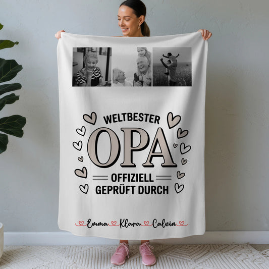 Personalisierte Decke Opa Fotocollage für Opa Weltbester Opa Offiziell Geprüft Durch Geschenk 1