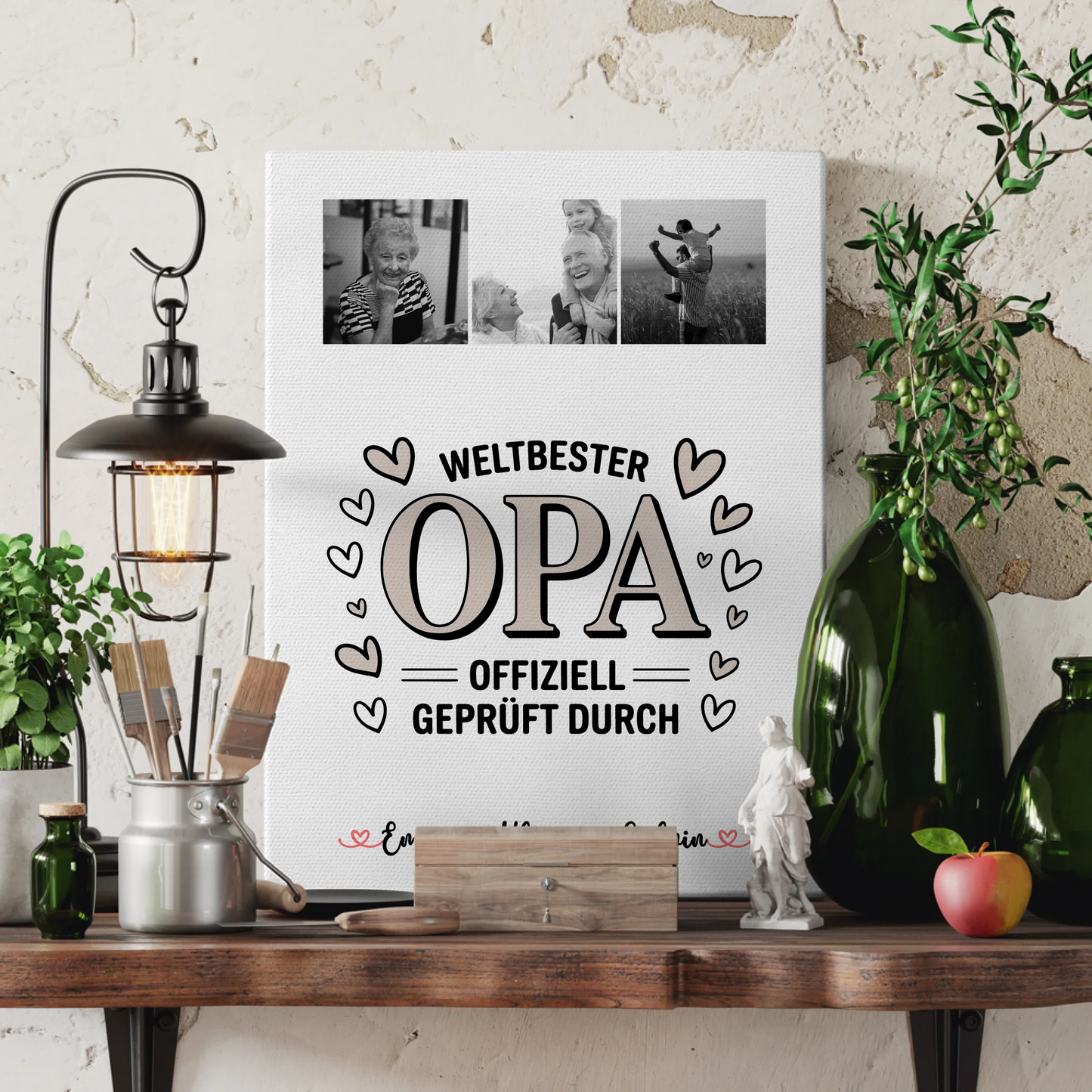 Personalisierte Leinwand Bild Fotocollage für Opa Weltbester Opa Offiziell Geprüft Durch 3