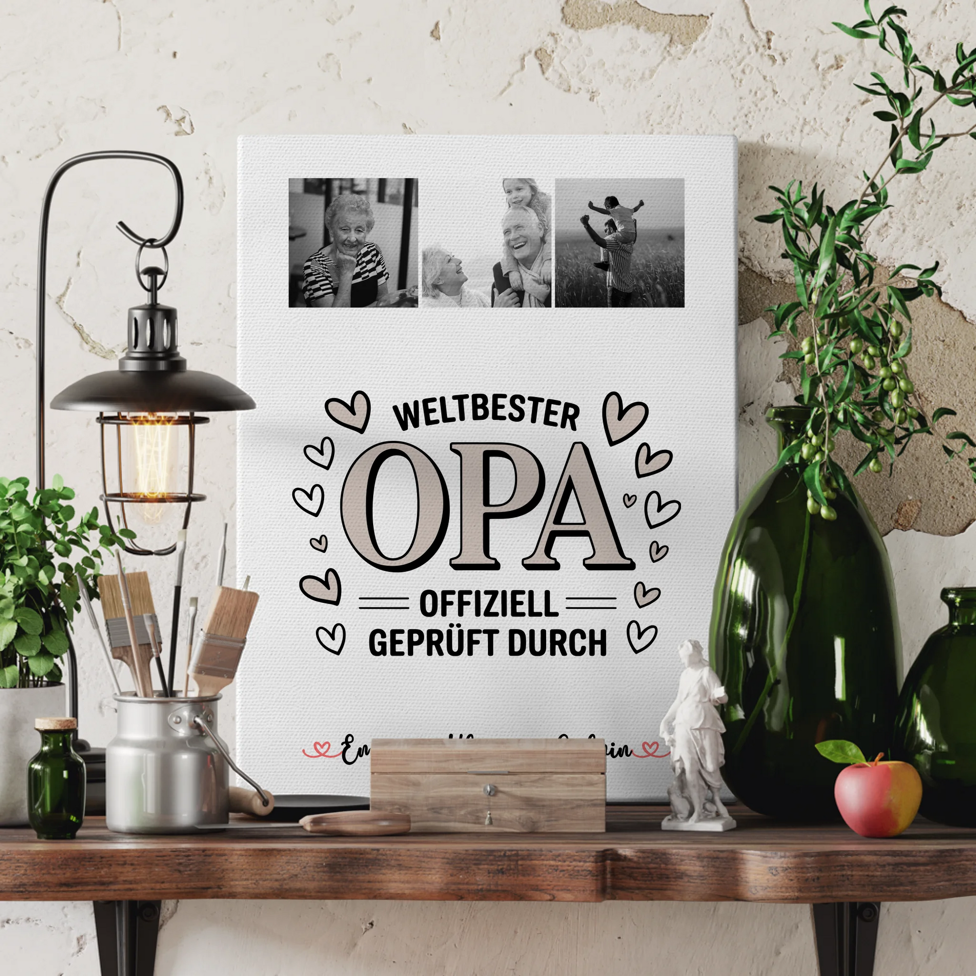 Personalisierte Leinwand Bild Fotocollage für Opa Weltbester Opa Offiziell Geprüft Durch 3
