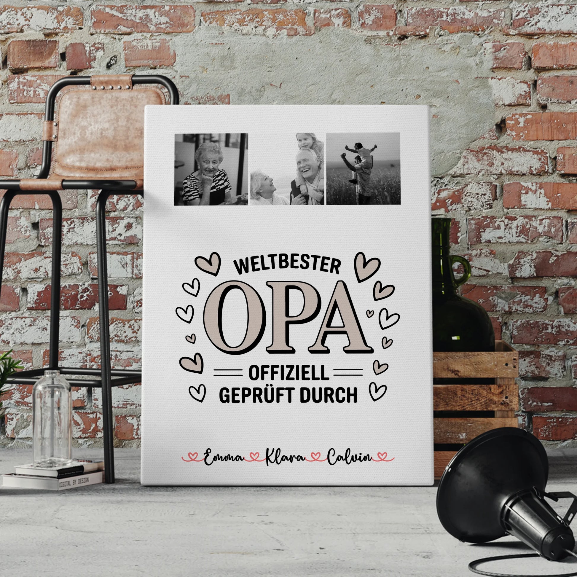 Personalisierte Leinwand Bild Fotocollage für Opa Weltbester Opa Offiziell Geprüft Durch 4