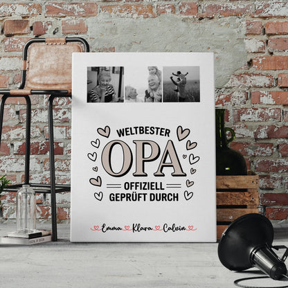 Personalisierte Leinwand Bild Fotocollage für Opa Weltbester Opa Offiziell Geprüft Durch 4