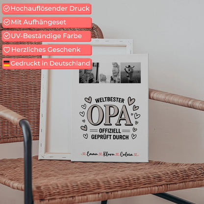 Personalisierte Leinwand Bild Fotocollage für Opa Weltbester Opa Offiziell Geprüft Durch 5