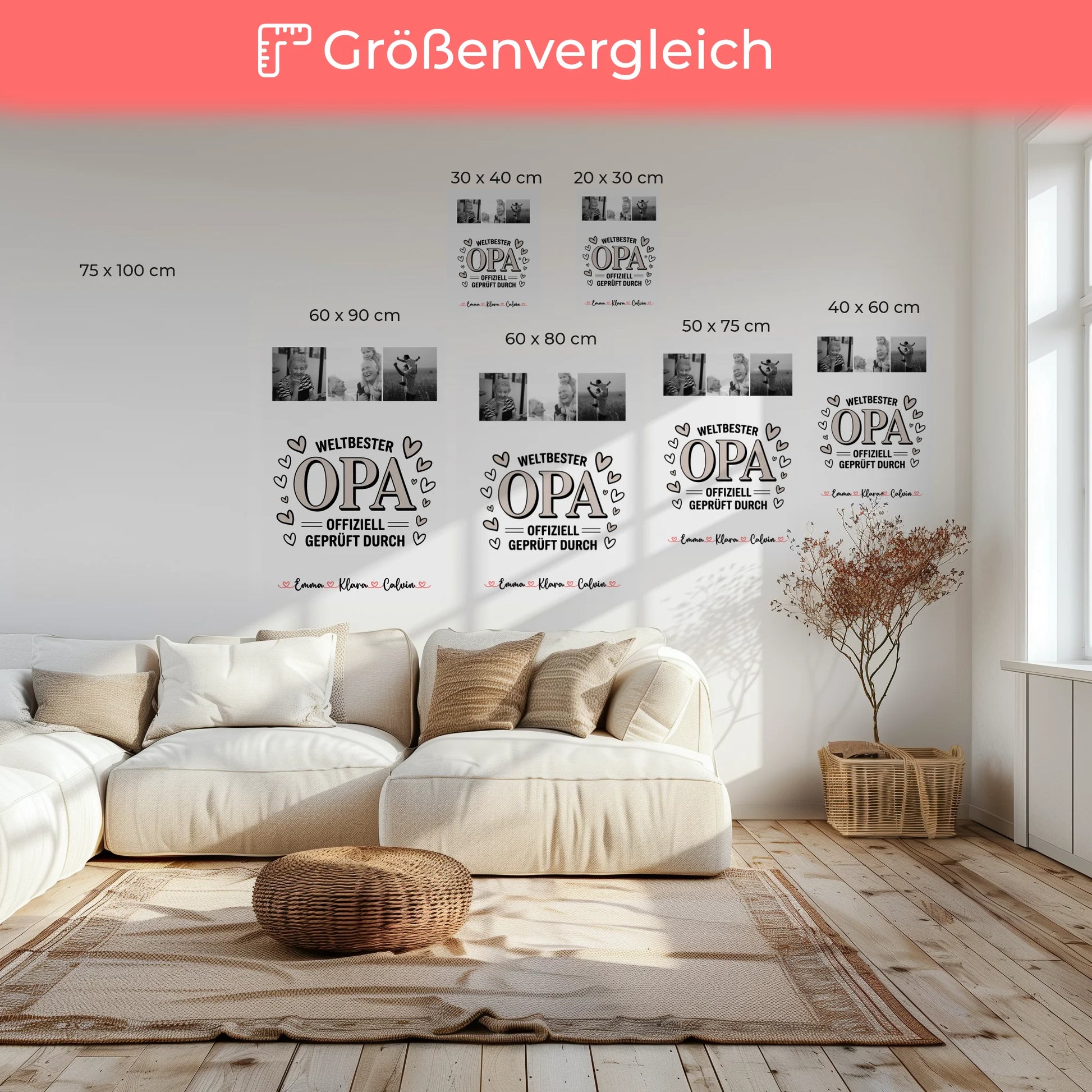 Personalisierte Leinwand Bild Fotocollage für Opa Weltbester Opa Offiziell Geprüft Durch 6