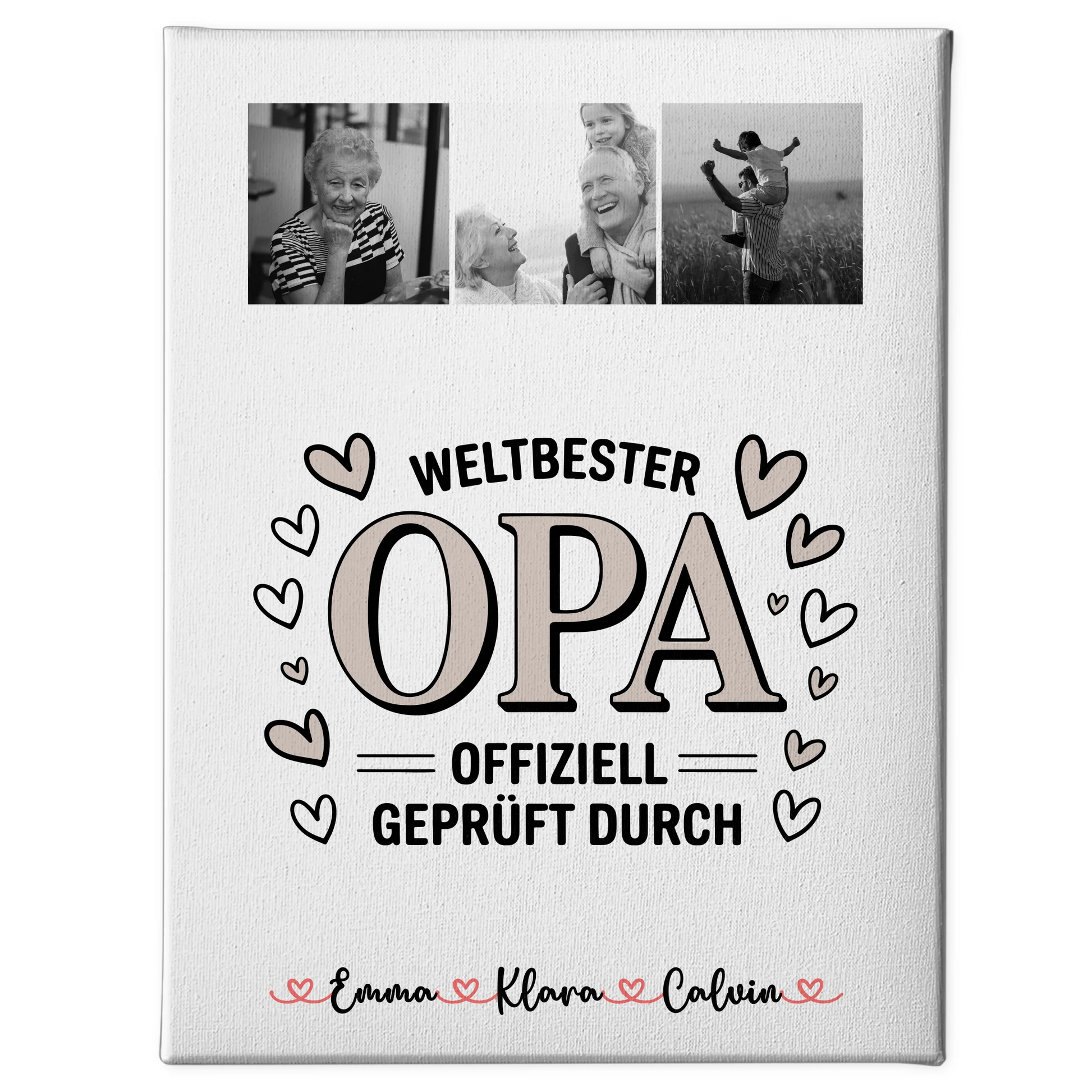 Personalisierte Leinwand Bild Fotocollage für Opa Weltbester Opa Offiziell Geprüft Durch 1