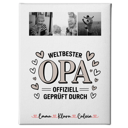 Personalisierte Leinwand Bild Fotocollage für Opa Weltbester Opa Offiziell Geprüft Durch 1