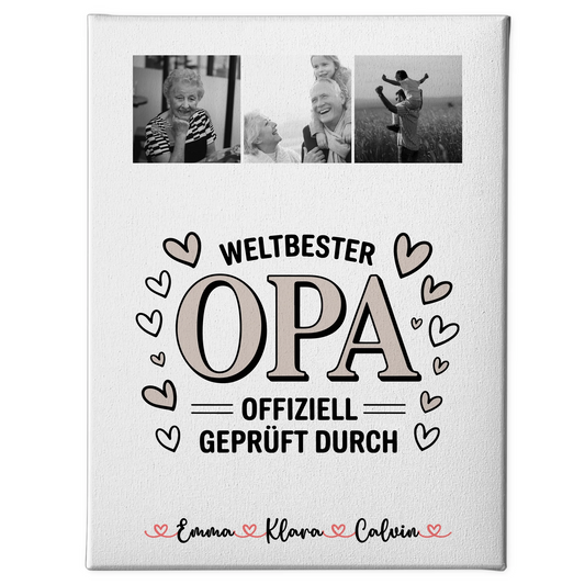Personalisierte Leinwand Bild Fotocollage für Opa Weltbester Opa Offiziell Geprüft Durch 1