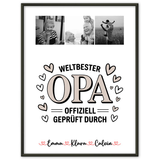 Personalisierte Poster Opa Fotocollage für Opa Weltbester Opa Offiziell Geprüft Durch