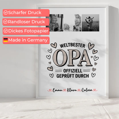 Personalisierte Poster Opa Fotocollage für Opa Weltbester Opa Offiziell Geprüft Durch