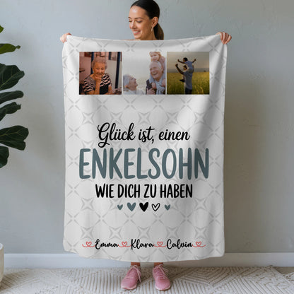 Kuscheldecke Mit Namen Und Motiv Fotocollage Enkelsohn Glück Ist Einen Enkelsohn Wie Dich Zu Haben 1