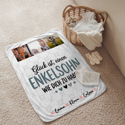 Kuscheldecke Mit Namen Und Motiv Fotocollage Enkelsohn Glück Ist Einen Enkelsohn Wie Dich Zu Haben 2