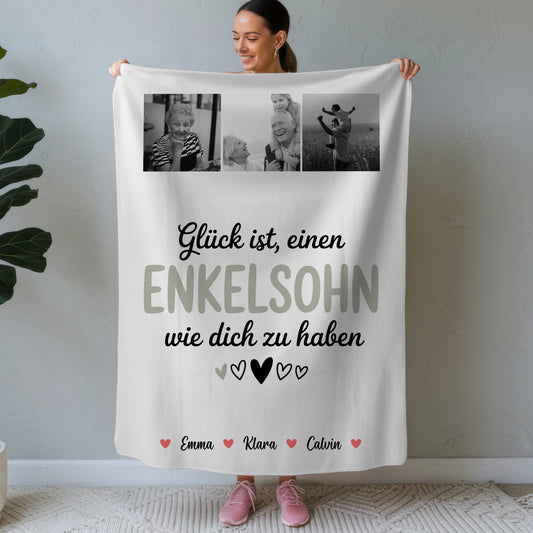 Decke Mit Namen Fotocollage für Enkelsohn Glück Ist einen Enkelsohn Wie Dich Zu Haben Geschenk 1