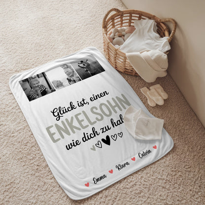 Decke Mit Namen Fotocollage für Enkelsohn Glück Ist einen Enkelsohn Wie Dich Zu Haben Geschenk 2