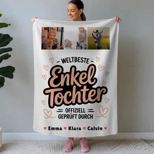 Kuscheldecke Mit Namen Enkeltochter Fotocollage Weltbeste Enkeltochter Offiziell Geprüft Durch 1