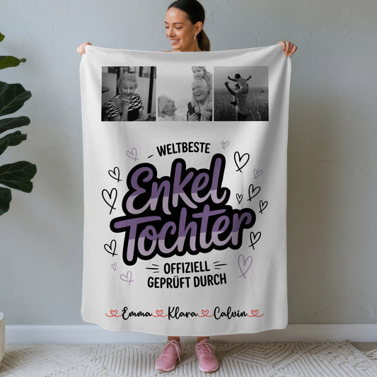 Namensdecke Geschenk Fotocollage Enkeltochter Weltbeste Enkeltochter Offiziell Geprüft Durch 1