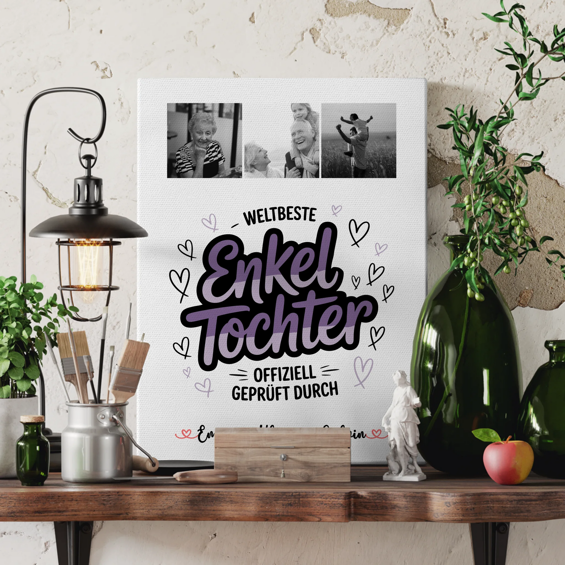 Personalisierte Leinwand Geschenk Fotocollage Enkeltochter Weltbeste Enkeltochter Offiziell Geprüft Durch 3