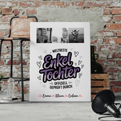 Personalisierte Leinwand Geschenk Fotocollage Enkeltochter Weltbeste Enkeltochter Offiziell Geprüft Durch 4