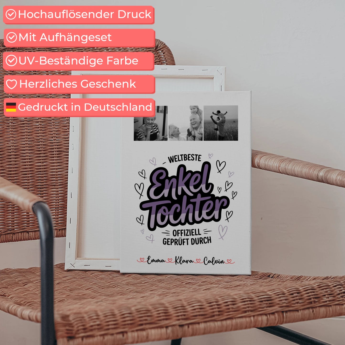 Personalisierte Leinwand Geschenk Fotocollage Enkeltochter Weltbeste Enkeltochter Offiziell Geprüft Durch 5