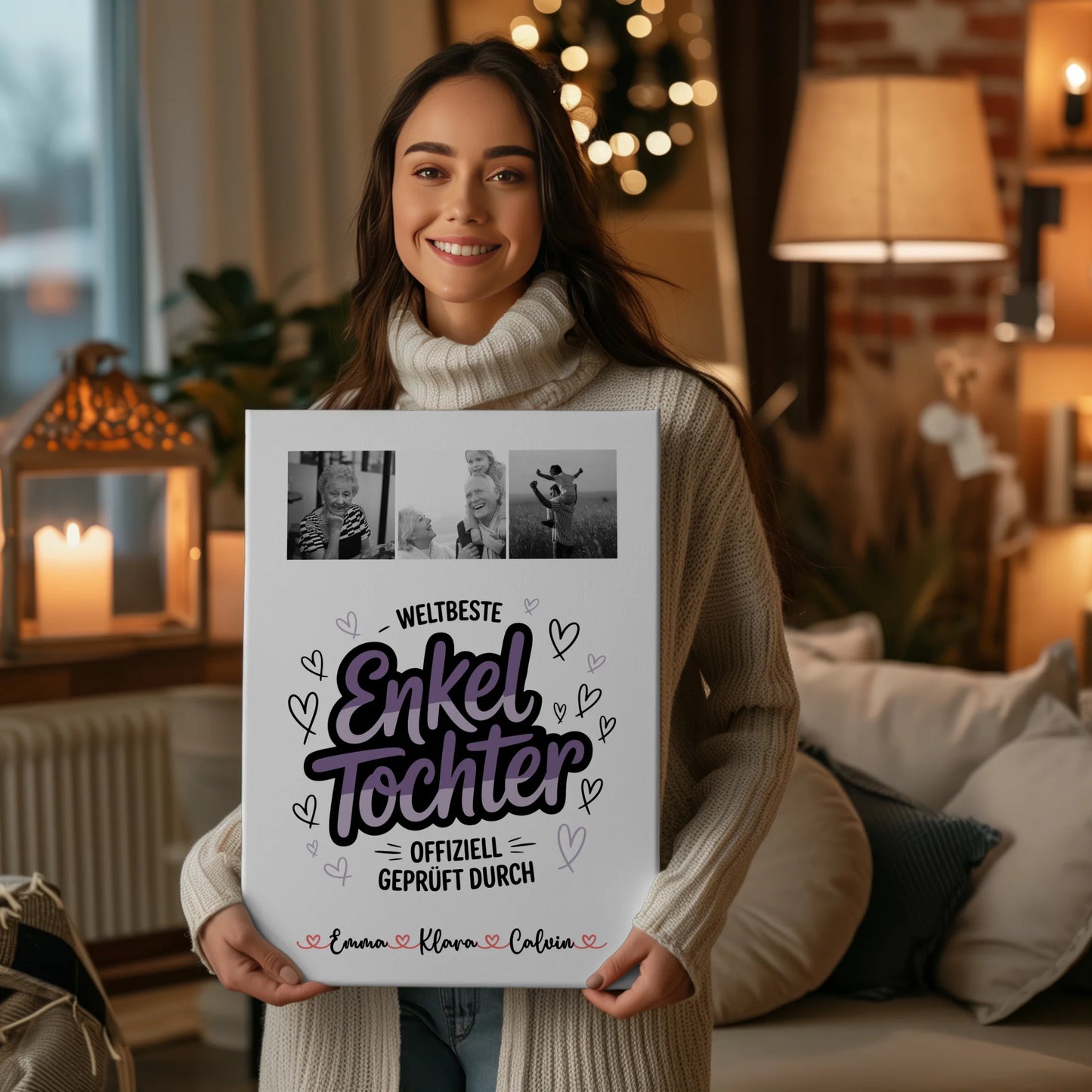 Personalisierte Leinwand Geschenk Fotocollage Enkeltochter Weltbeste Enkeltochter Offiziell Geprüft Durch 2