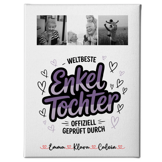 Personalisierte Leinwand Geschenk Fotocollage Enkeltochter Weltbeste Enkeltochter Offiziell Geprüft Durch 1