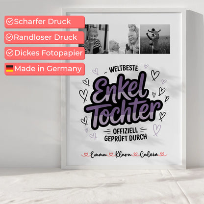 Poster Personalisiert Geschenk Fotocollage Enkeltochter Weltbeste Enkeltochter Offiziell Geprüft Durch
