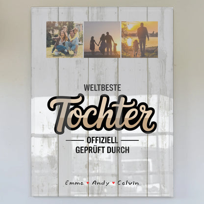 Personalisierte Geschenke für Tochter Foto Acrylglas Weltbeste Tochter Offiziell Geprüft Durch Fotocollage Leinwand Tasse 1