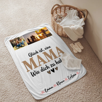 Personalisierte Kuscheldecke Mama mit Fotocollage Glück Ist eine Mama Wie Dich Zu Haben 2