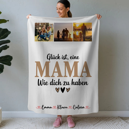 Personalisierte Kuscheldecke Mama mit Fotocollage Glück Ist eine Mama Wie Dich Zu Haben 1