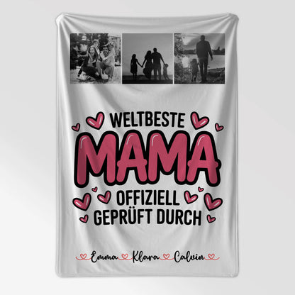 Personalisierte Decke Mutter Tochter Fotocollage für Mama Weltbeste Mama Offiziell Geprüft Durch 7