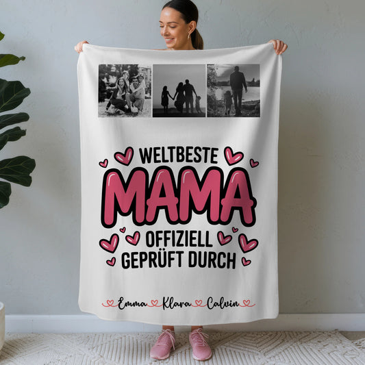 Personalisierte Decke Mutter Tochter Fotocollage für Mama Weltbeste Mama Offiziell Geprüft Durch 1