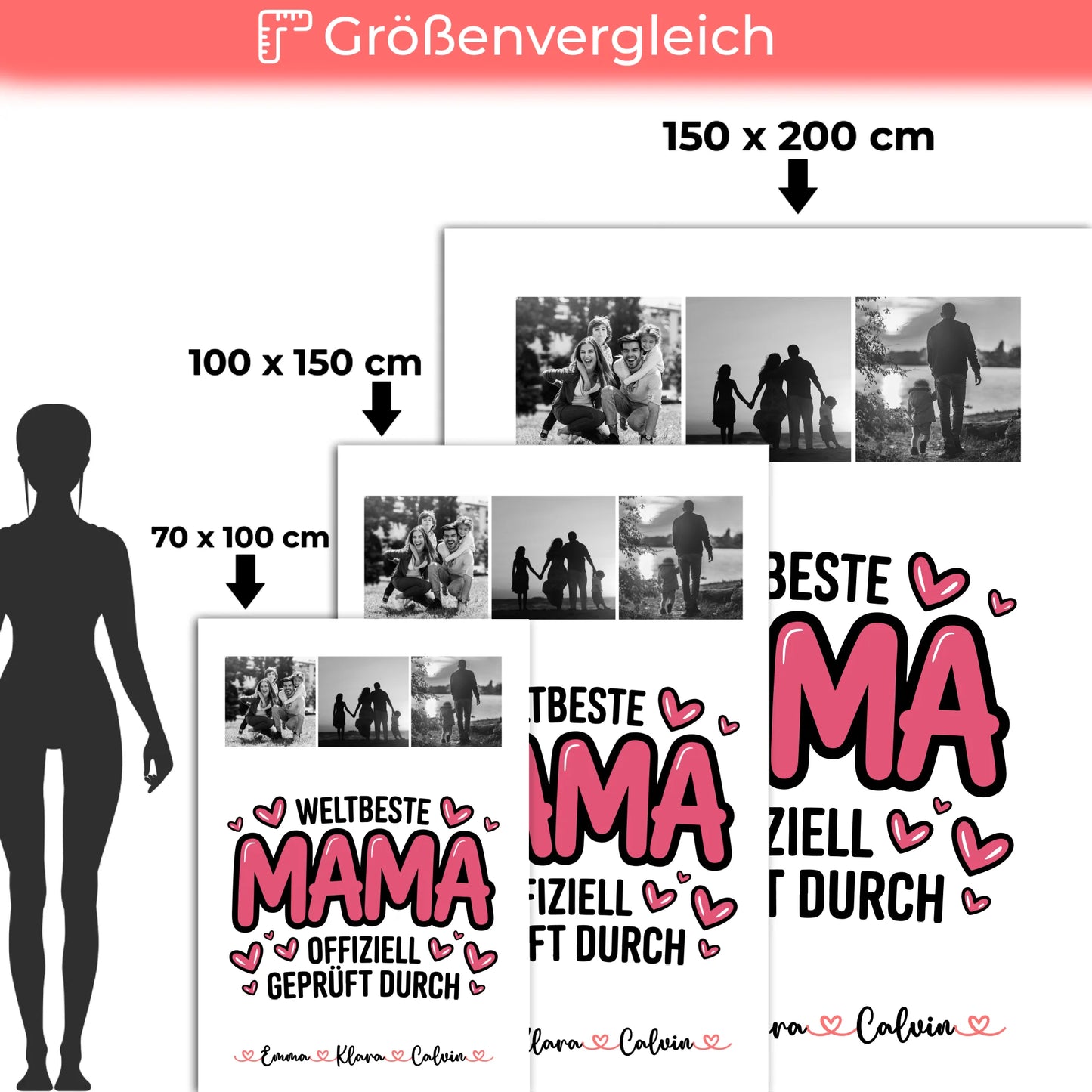 Personalisierte Decke Mutter Tochter Fotocollage für Mama Weltbeste Mama Offiziell Geprüft Durch 5