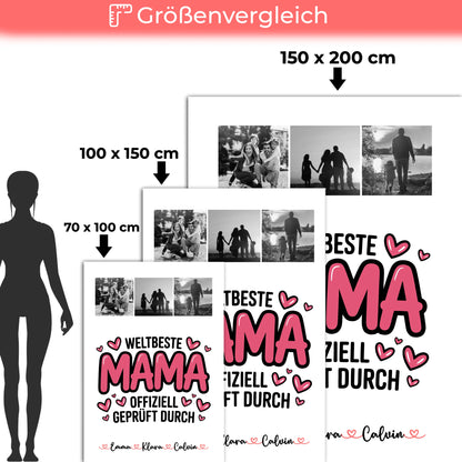 Personalisierte Decke Mutter Tochter Fotocollage für Mama Weltbeste Mama Offiziell Geprüft Durch 5