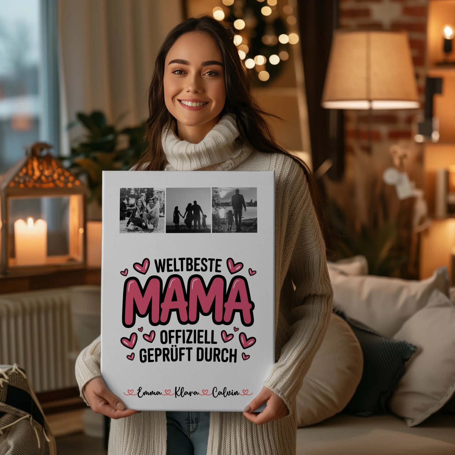 Personalisierte Leinwand Mama Fotocollage für Mama Weltbeste Mama Offiziell Geprüft Durch 2