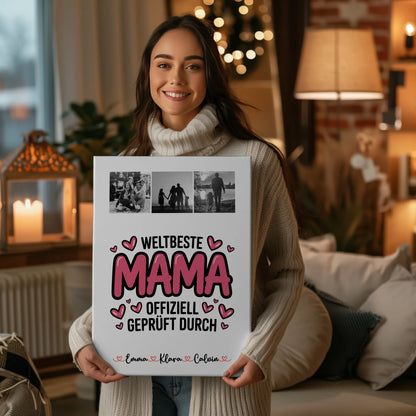 Personalisierte Leinwand Mama Fotocollage für Mama Weltbeste Mama Offiziell Geprüft Durch 2