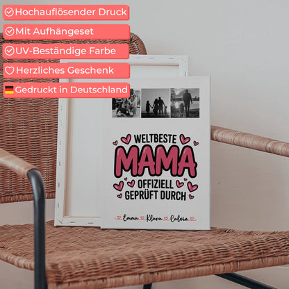 Personalisierte Leinwand Mama Fotocollage für Mama Weltbeste Mama Offiziell Geprüft Durch 5