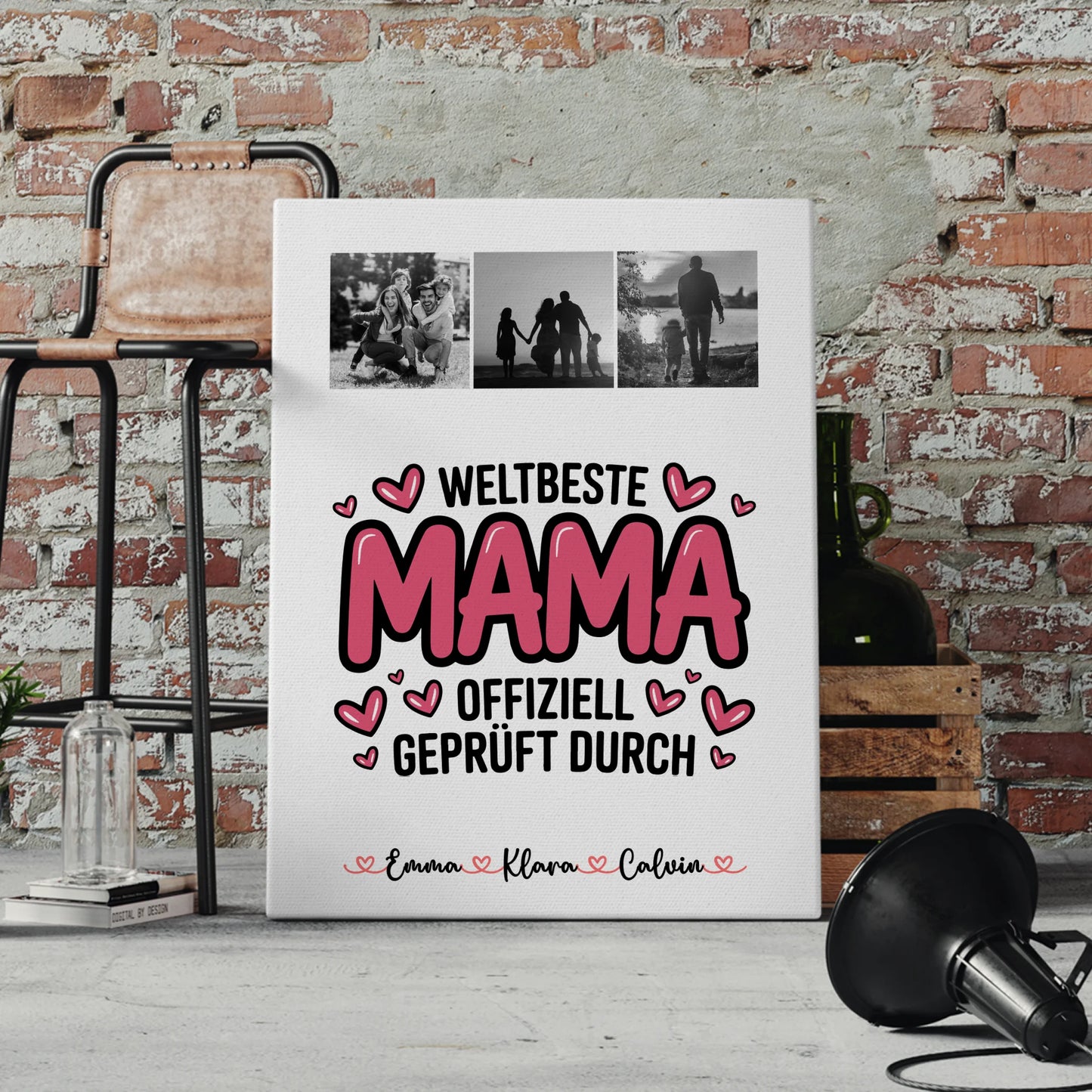 Personalisierte Leinwand Mama Fotocollage für Mama Weltbeste Mama Offiziell Geprüft Durch 4