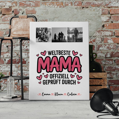 Personalisierte Leinwand Mama Fotocollage für Mama Weltbeste Mama Offiziell Geprüft Durch 4