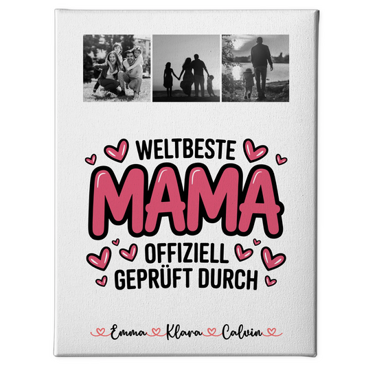 Personalisierte Leinwand Mama Fotocollage für Mama Weltbeste Mama Offiziell Geprüft Durch 1