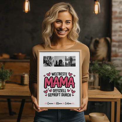 Mama Tochter Poster Fotocollage für Mama Weltbeste Mama Offiziell Geprüft Durch