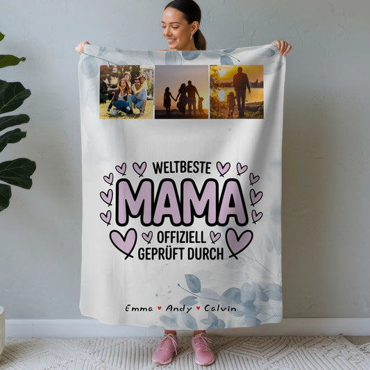 Personalisierte Kuscheldecke Mama mit Mama Fotocollage Weltbeste Mama Offiziell Geprüft Durch 1
