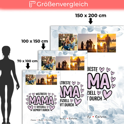 Personalisierte Kuscheldecke Mama mit Mama Fotocollage Weltbeste Mama Offiziell Geprüft Durch 5