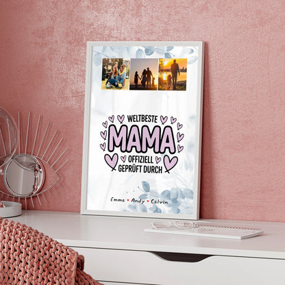 Weltbeste Mama Poster mit Fotocollage personalisiert Mama Geschenk Offiziell Geprüft Durch