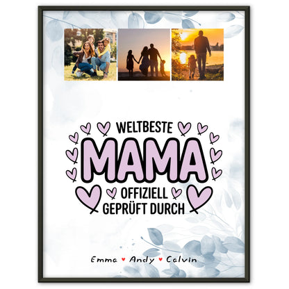 Weltbeste Mama Poster mit Fotocollage personalisiert Mama Geschenk Offiziell Geprüft Durch