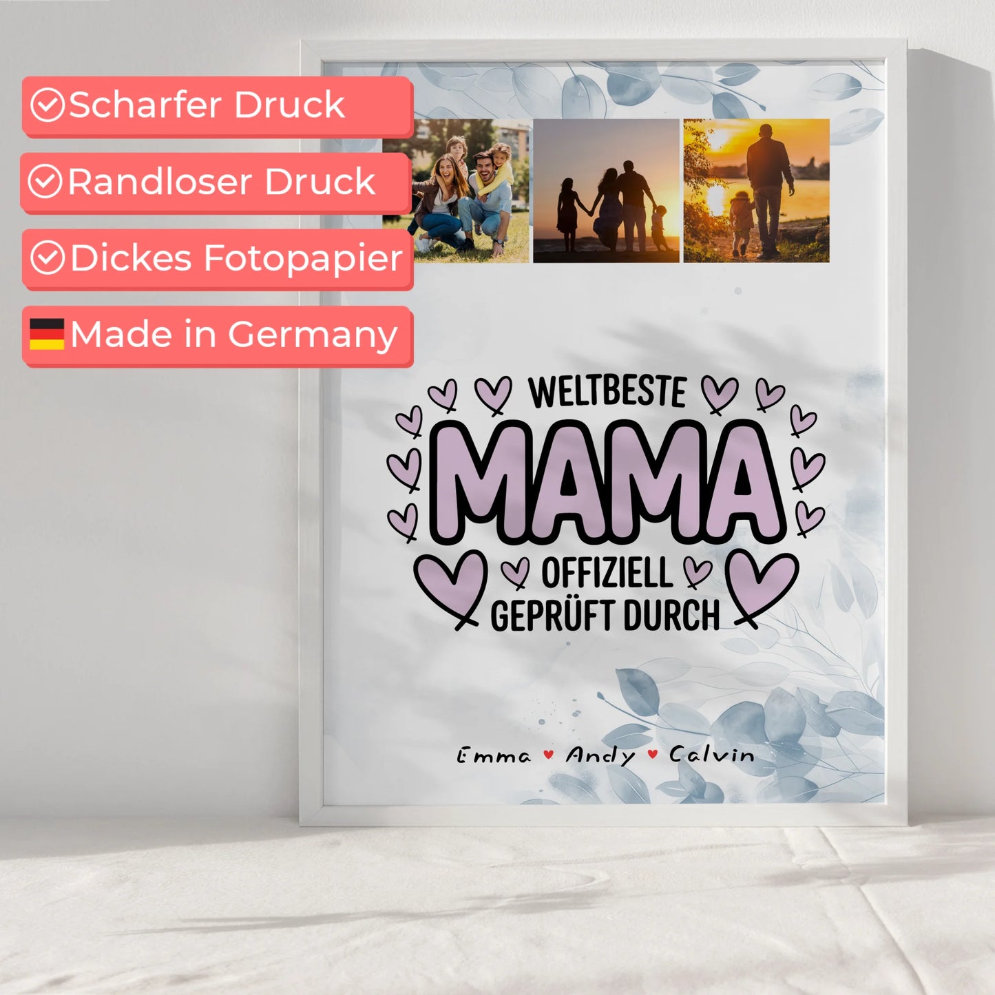Weltbeste Mama Poster mit Fotocollage personalisiert Mama Geschenk Offiziell Geprüft Durch