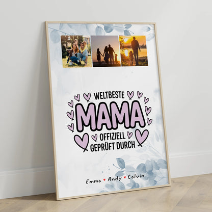 Weltbeste Mama Poster mit Fotocollage personalisiert Mama Geschenk Offiziell Geprüft Durch