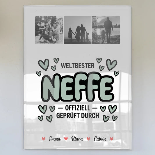 Personalisierte Fotocollage für Neffe auf Foto Acrylglas Weltbester Neffe Offiziell Geprüft Durch 1