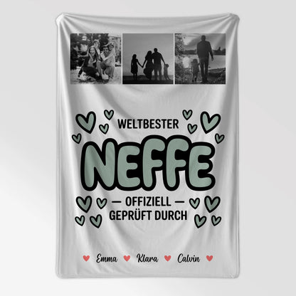 Personalisierte Decke Mit Namen Fotocollage für Neffe Weltbester Neffe Offiziell Geprüft Durch 7