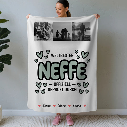 Personalisierte Decke Mit Namen Fotocollage für Neffe Weltbester Neffe Offiziell Geprüft Durch 1