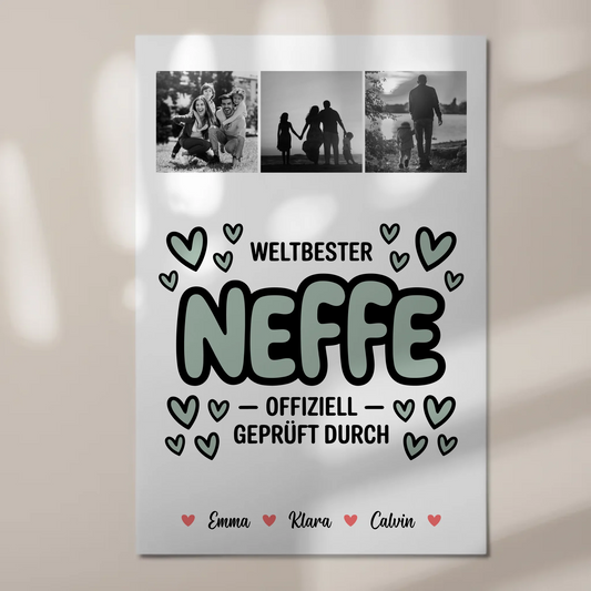 Fotoboard Magnet Wandbild Fotocollage für Neffe Weltbester Neffe Offiziell Geprüft Durch personalisiertes Geschenk 1