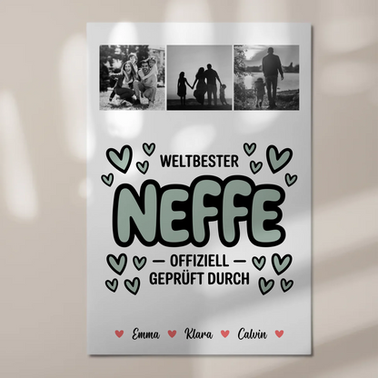 Fotoboard Magnet Wandbild Fotocollage für Neffe Weltbester Neffe Offiziell Geprüft Durch personalisiertes Geschenk