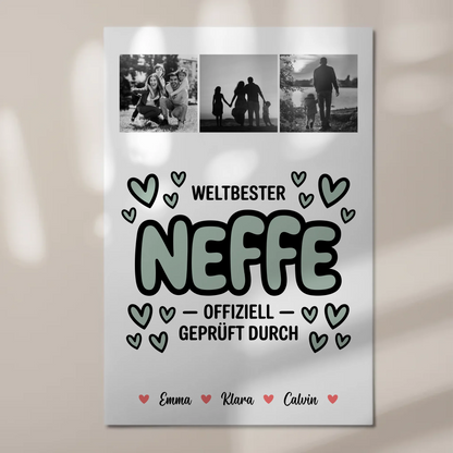 Fotoboard Magnet Wandbild Fotocollage für Neffe Weltbester Neffe Offiziell Geprüft Durch personalisiertes Geschenk